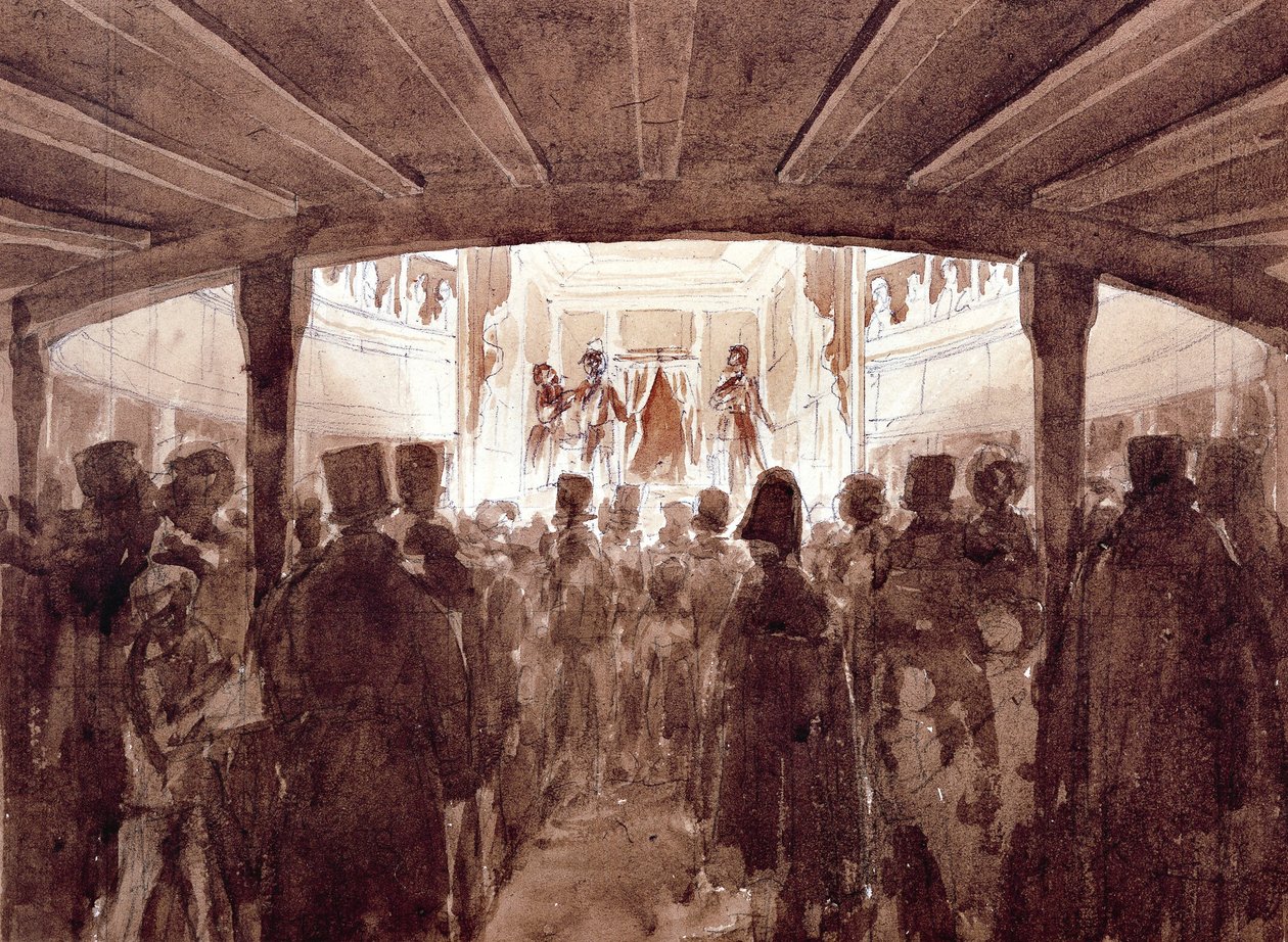 热那亚圣阿戈斯蒂诺剧院内部》，作者路易吉-加里博（1782-1869 年），水彩画，意大利 作者 路易吉·加里波