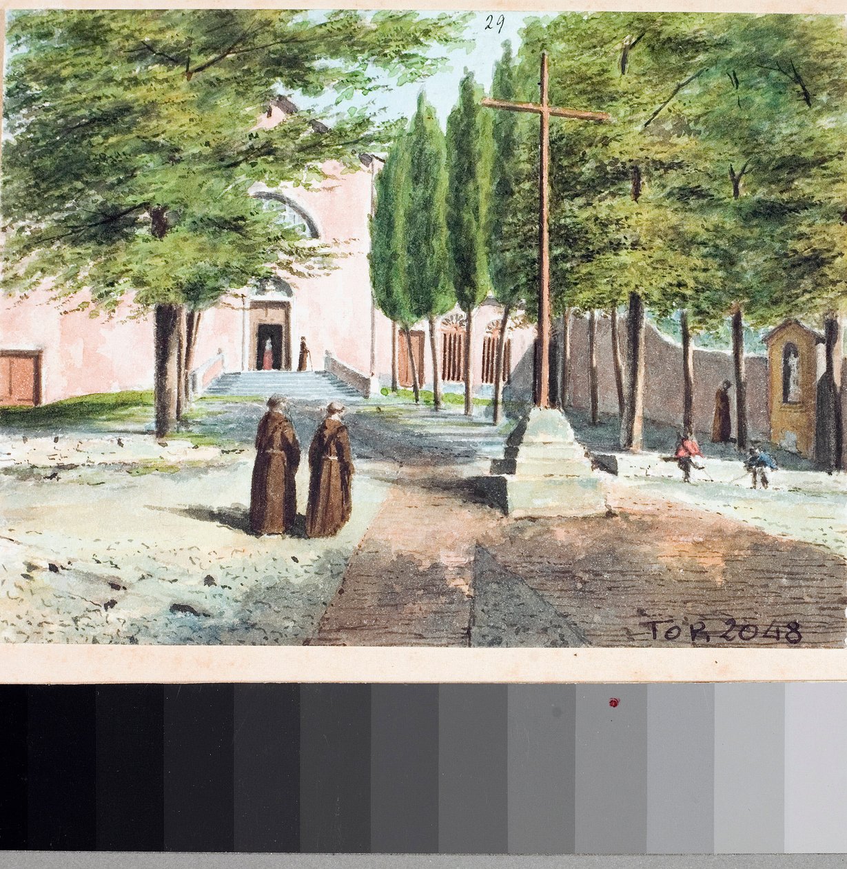热那亚卡普奇教堂的景色（素描和水彩画，约1825年 作者 路易吉·加里波