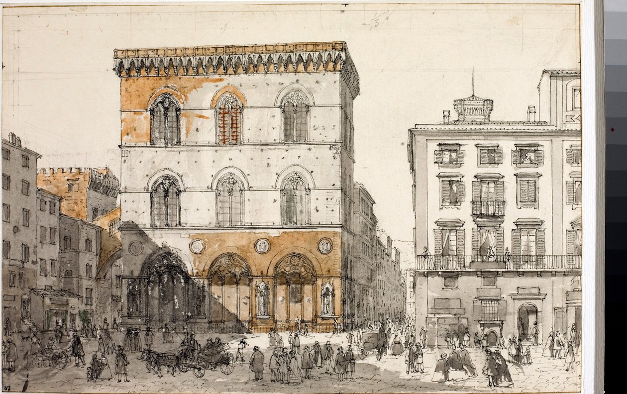 佛罗伦萨的Orsanmichele教堂景观（水彩画，约1820年 作者 路易吉·加里波