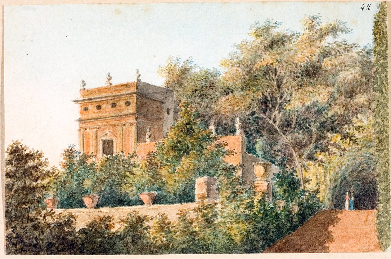热那亚 Pallavicini delle Peschiere 别墅景观（水彩，约 1825 年） 作者 路易吉·加里波