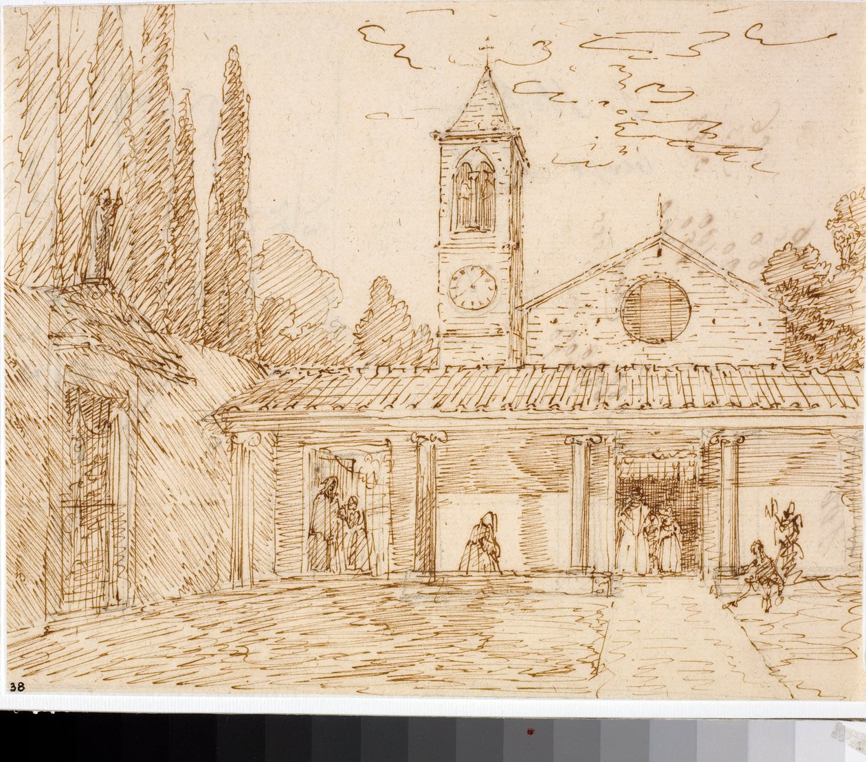 View of a church of the Renaissance style (Ink drawing, circa 1825) 作者 路易吉·加里波