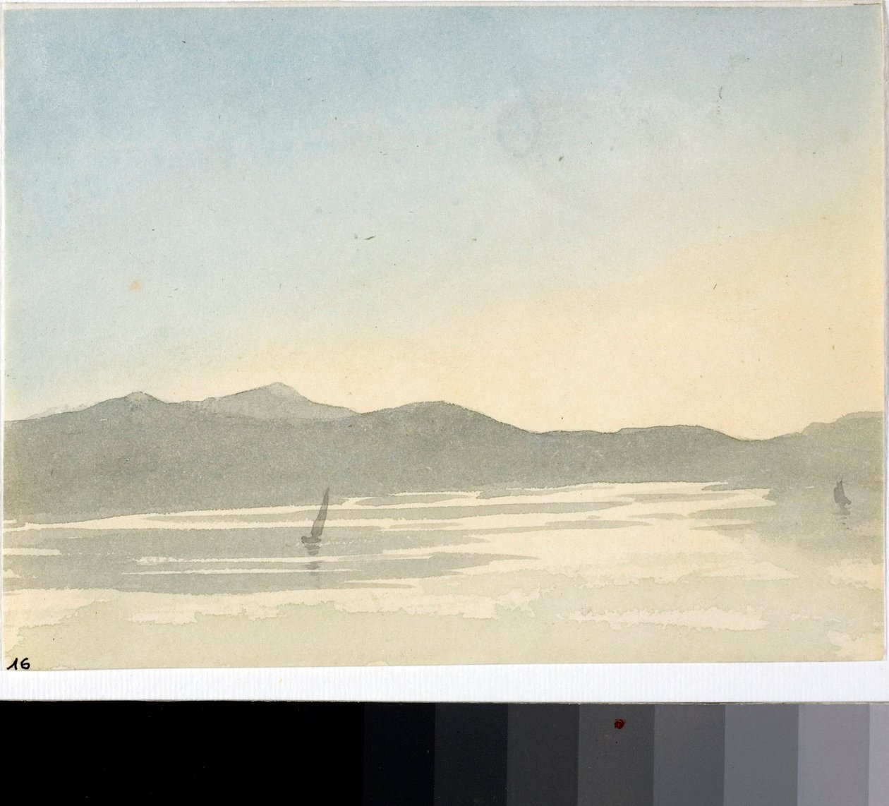 黎明时分的湖景（水彩画，约 1825 年） 作者 路易吉·加里波