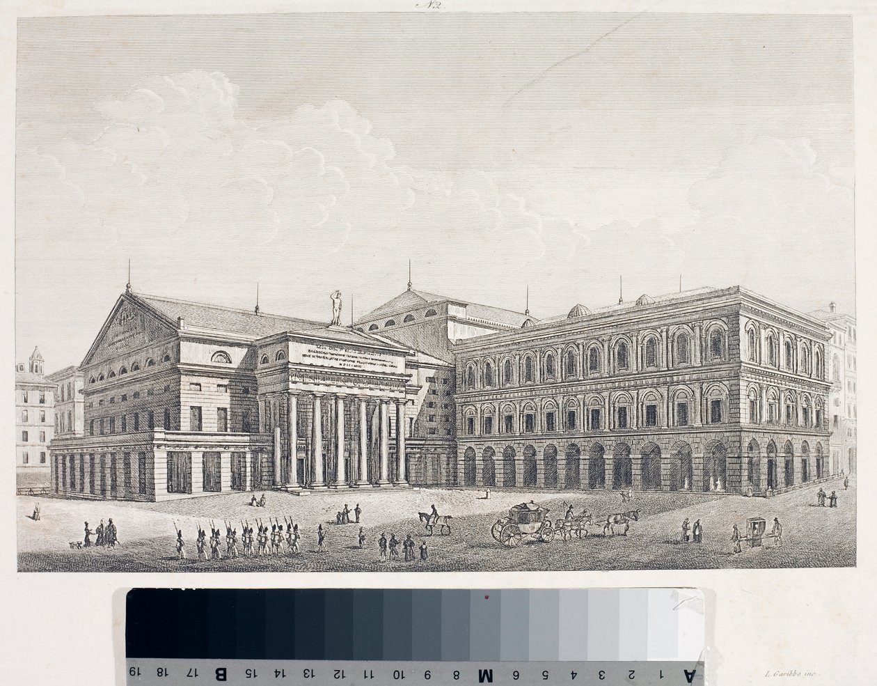 View of the Carlo Felice Theatre and the Palace of the Accademia in Genoa (Etching 作者 路易吉·加里波