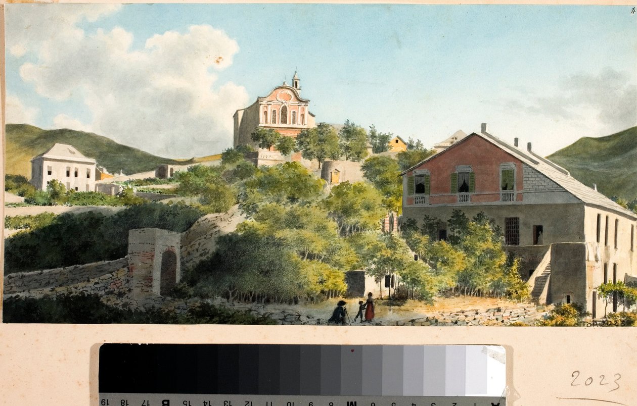 View of the Hill and Church of Oregina, Genoa (Watercolour, circa 1825) 作者 路易吉·加里波