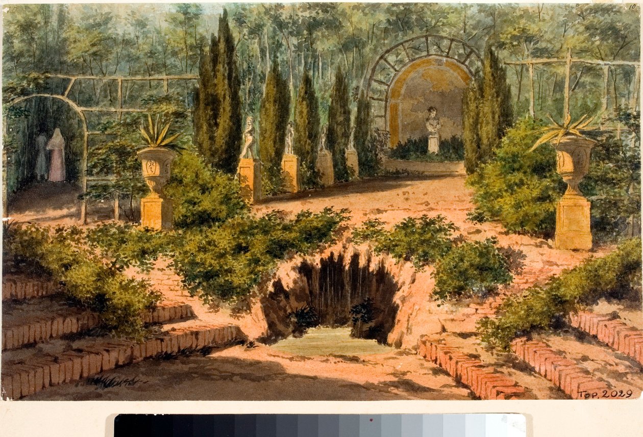 热那亚附近Doria a Pegli别墅的花园景色（水彩画，约1825年）。 作者 路易吉·加里波