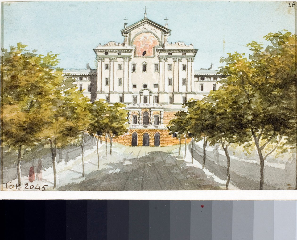 热那亚穷人收容所的景色（绘画和水彩画，约 1825 年） 作者 路易吉·加里波