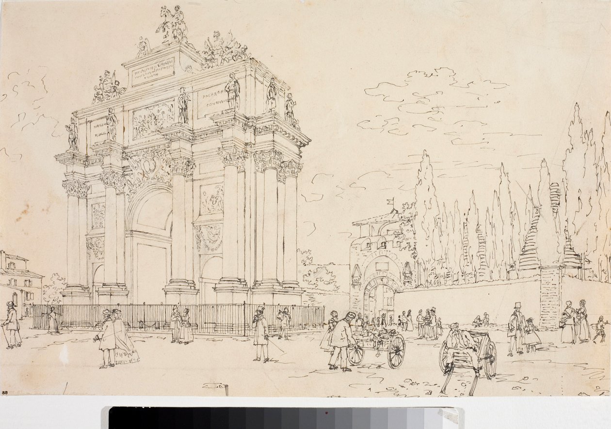 佛罗伦萨圣加洛门的凯旋门景观（绘图，约 1825 年） 作者 路易吉·加里波