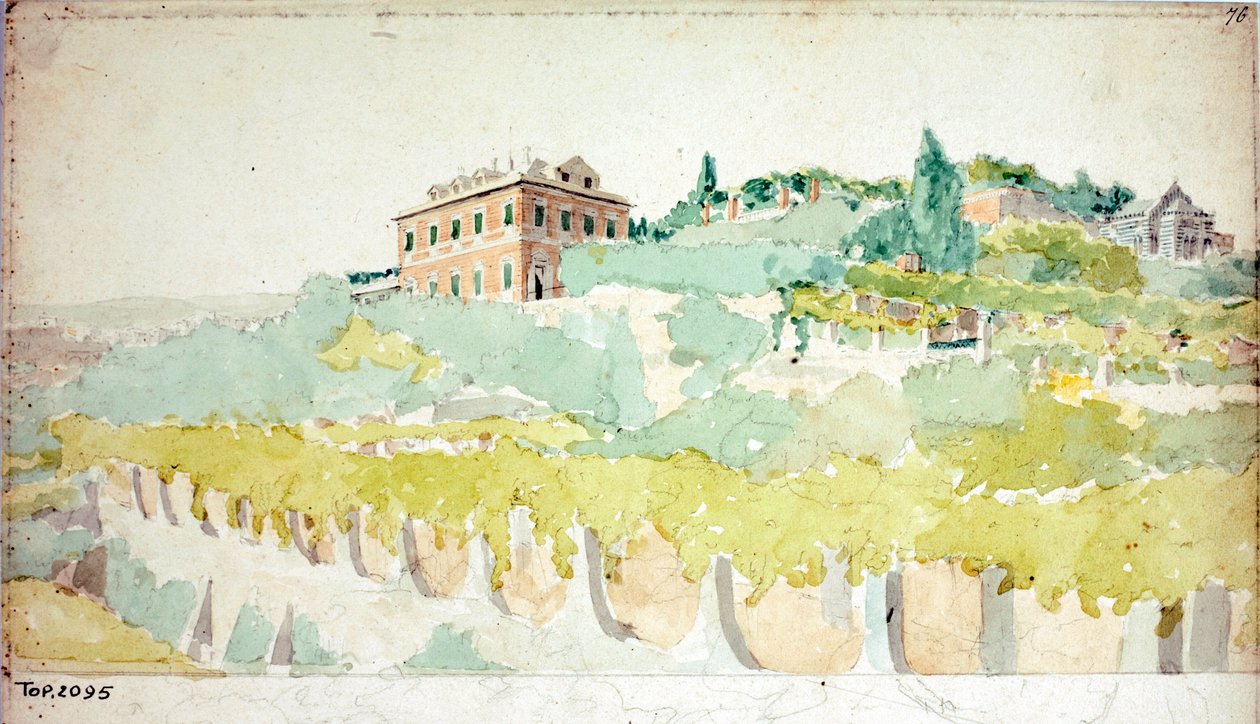 在热那亚被称为 Villetta Di Negro 的 Marquis Gian Carlo di Negro 别墅景观（水彩，约 1820 年） 作者 路易吉·加里波