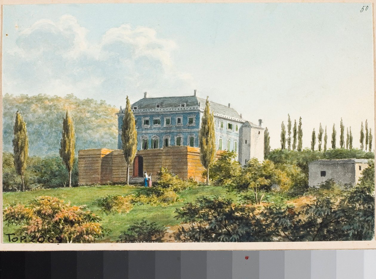 可能在热那亚阿尔巴罗区的别墅景观（水彩画，约 1825 年） 作者 路易吉·加里波