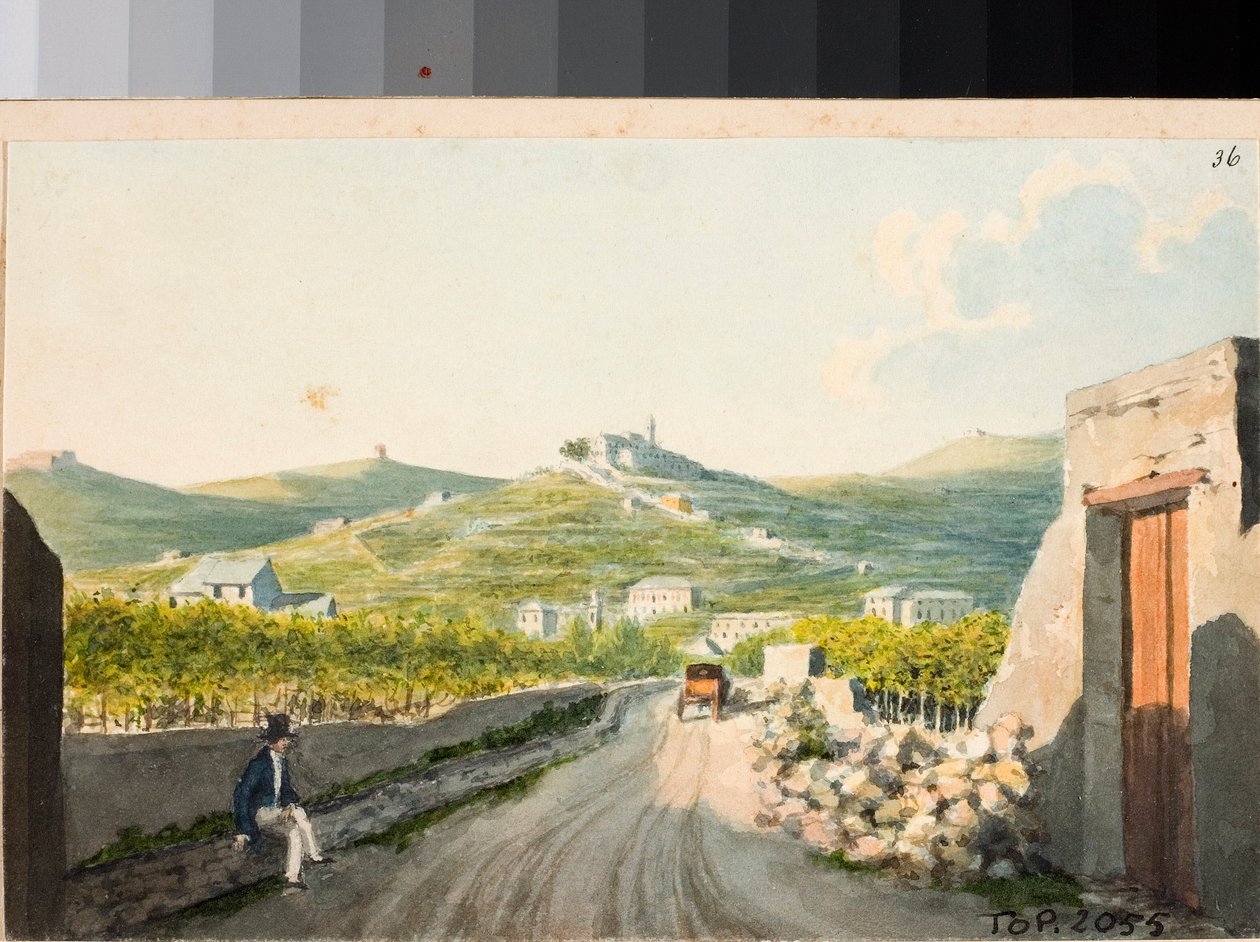 View over the santuario Nostra Signora del Monte, Genoa (Watercolour, ca 1825) 作者 路易吉·加里波
