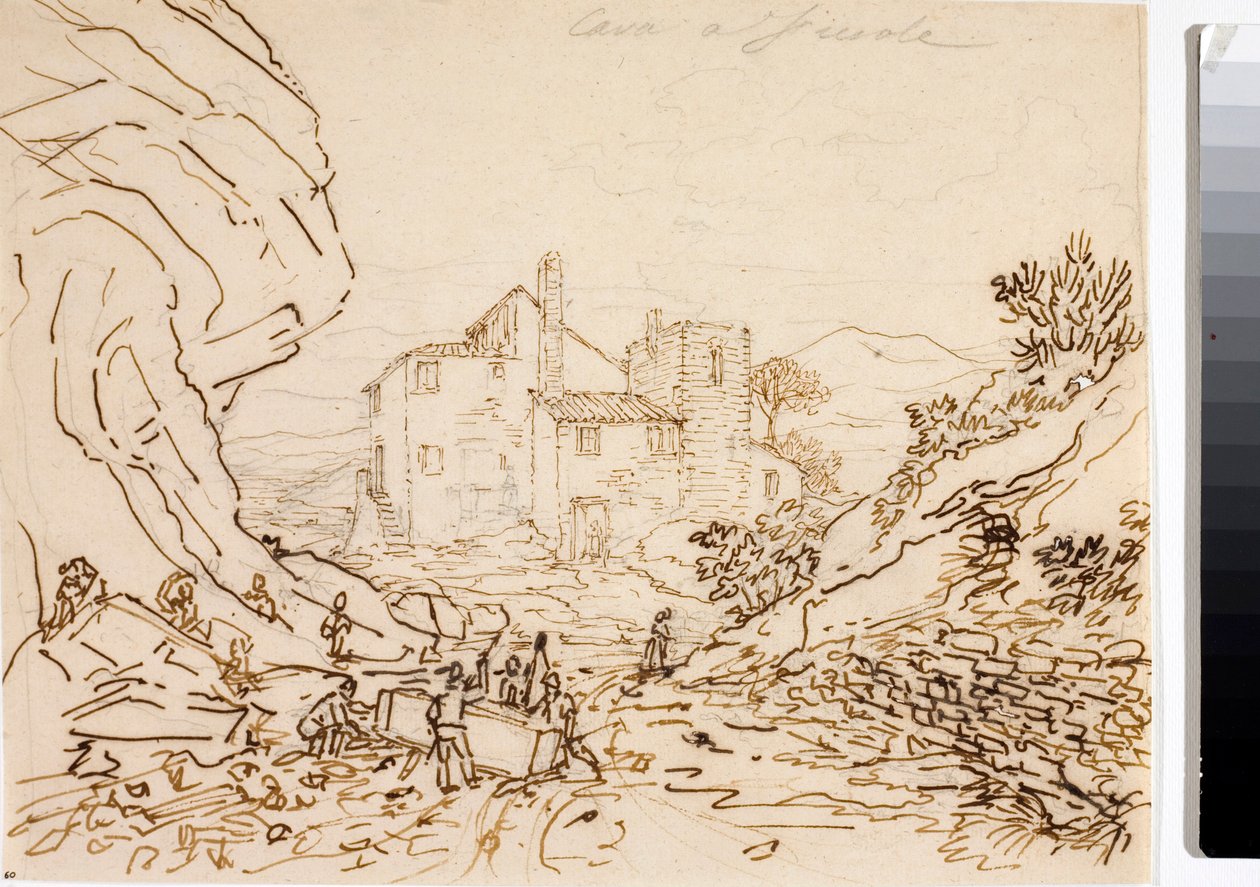 佛罗伦萨附近菲耶索莱采石场的工人（水墨画，约 1823 年） 作者 路易吉·加里波