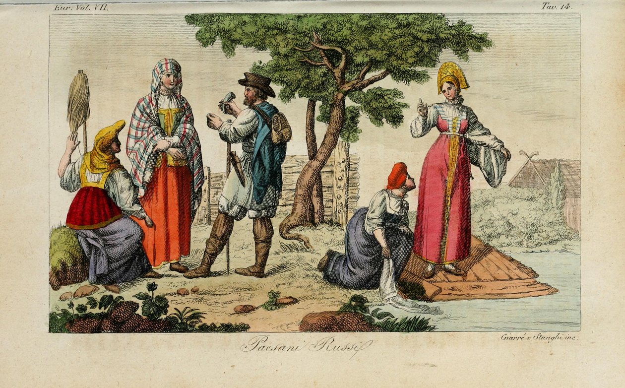 俄罗斯农民。插图来自Il costume antico e moderno o storia del governo...作者Giulio Ferrario，1831年 作者 路易吉·贾雷（LuigiGiarrè）