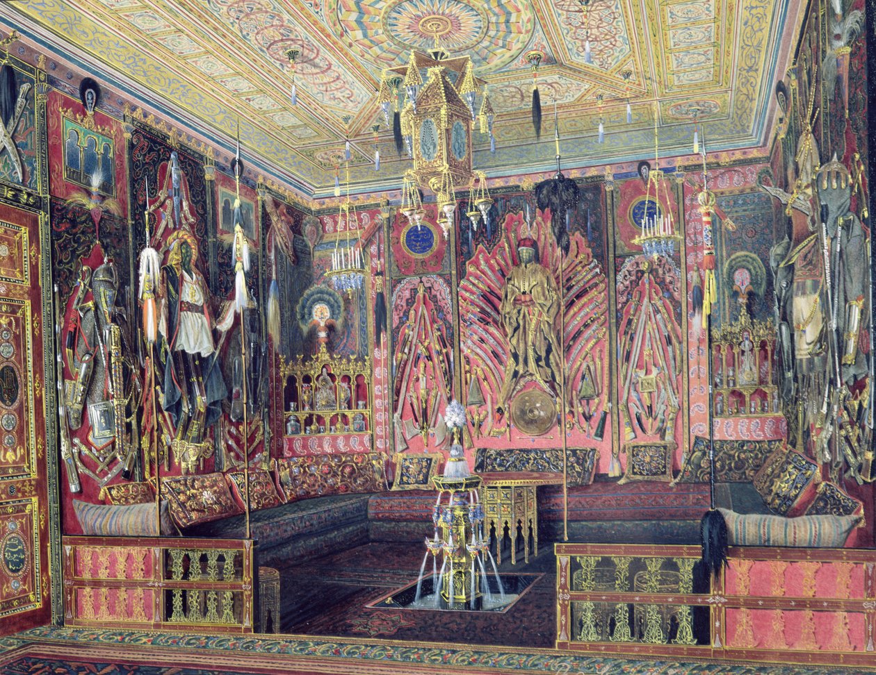 位于Tsarskoye Selo的凯瑟琳宫的阿拉伯音乐厅，1850年（纸张上的白色和白色） 作者 路易吉·普雷马齐（Luigi Premazzi）
