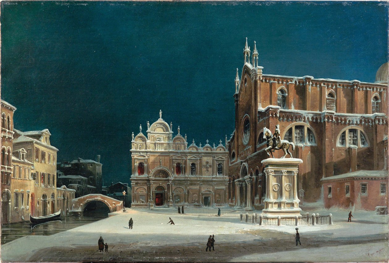 Campo dei Santi Giovanni e Paolo的夜景，1850年。 作者 路易吉·克雷纳