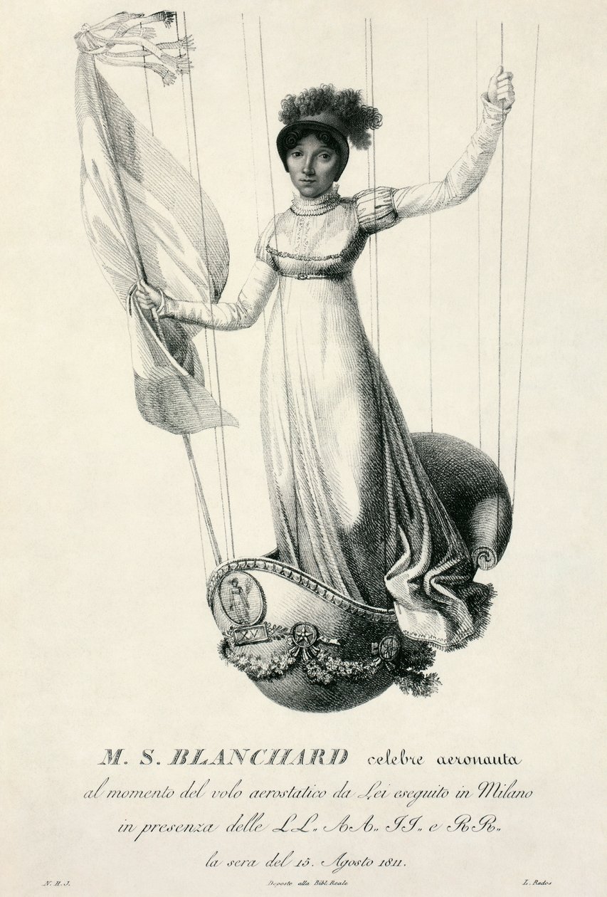 法国气球手索菲·布兰查德（Sophie Blanchard）1811年在意大利米兰飞行期间的肖像 作者 路易吉·拉多斯（Luigi Rados）