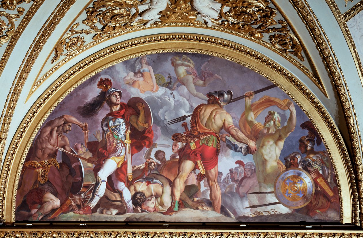 荷马的《伊利亚特》。"Ajax appretant to throw a stone at Hector, in the heavens Jupiter sleeps in Juno