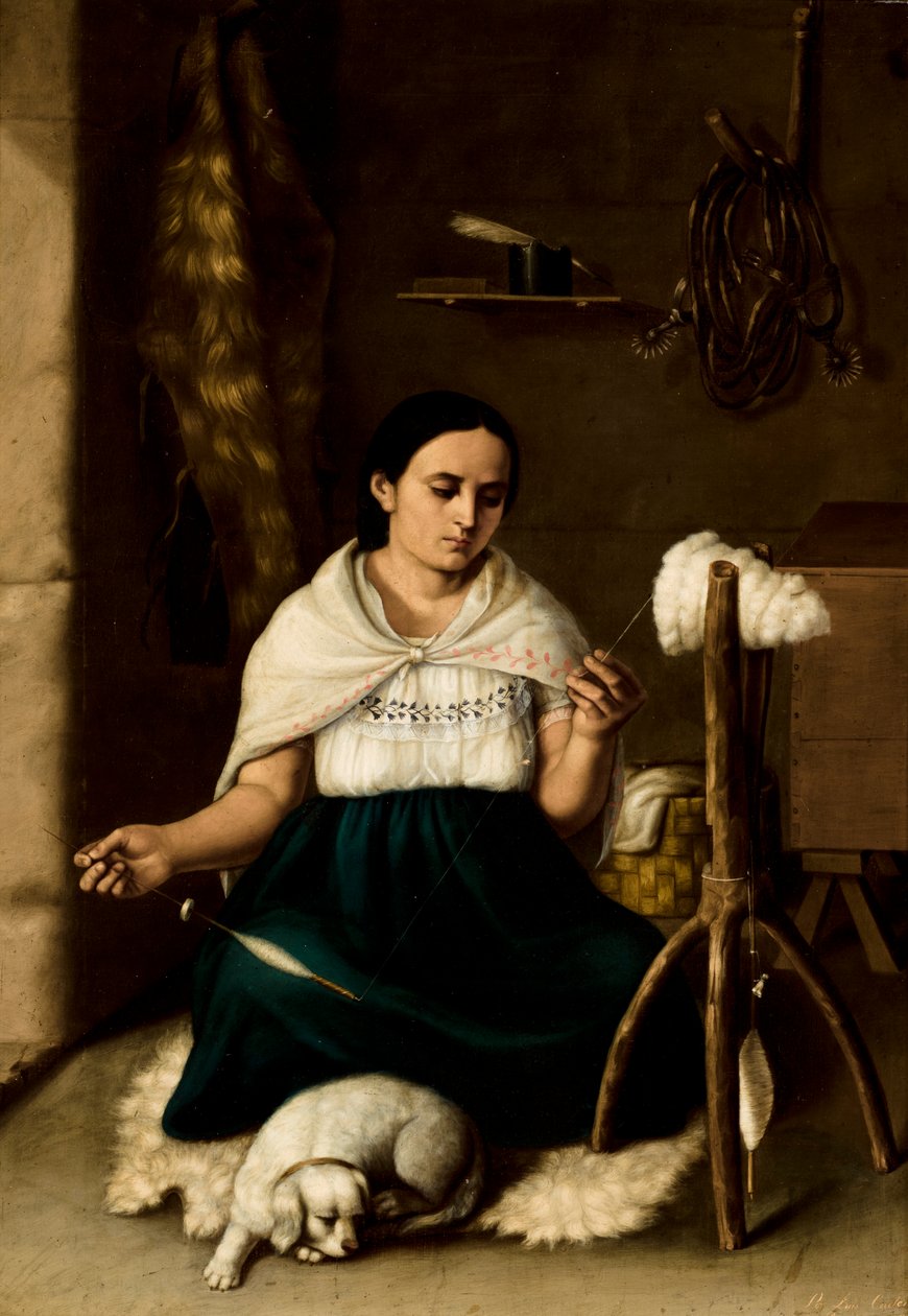 女人纺纱，1859年 作者 路易斯·卡德纳（Luis Cadena）