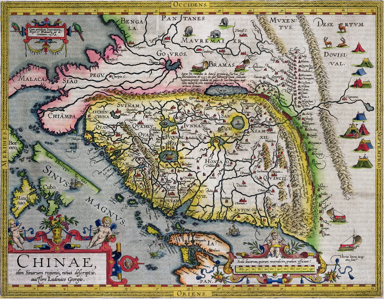 中国第一张西方地图集地图，来自Ortelius Theatrum地图集，1584年 作者 路易斯·豪尔赫·德·巴布达