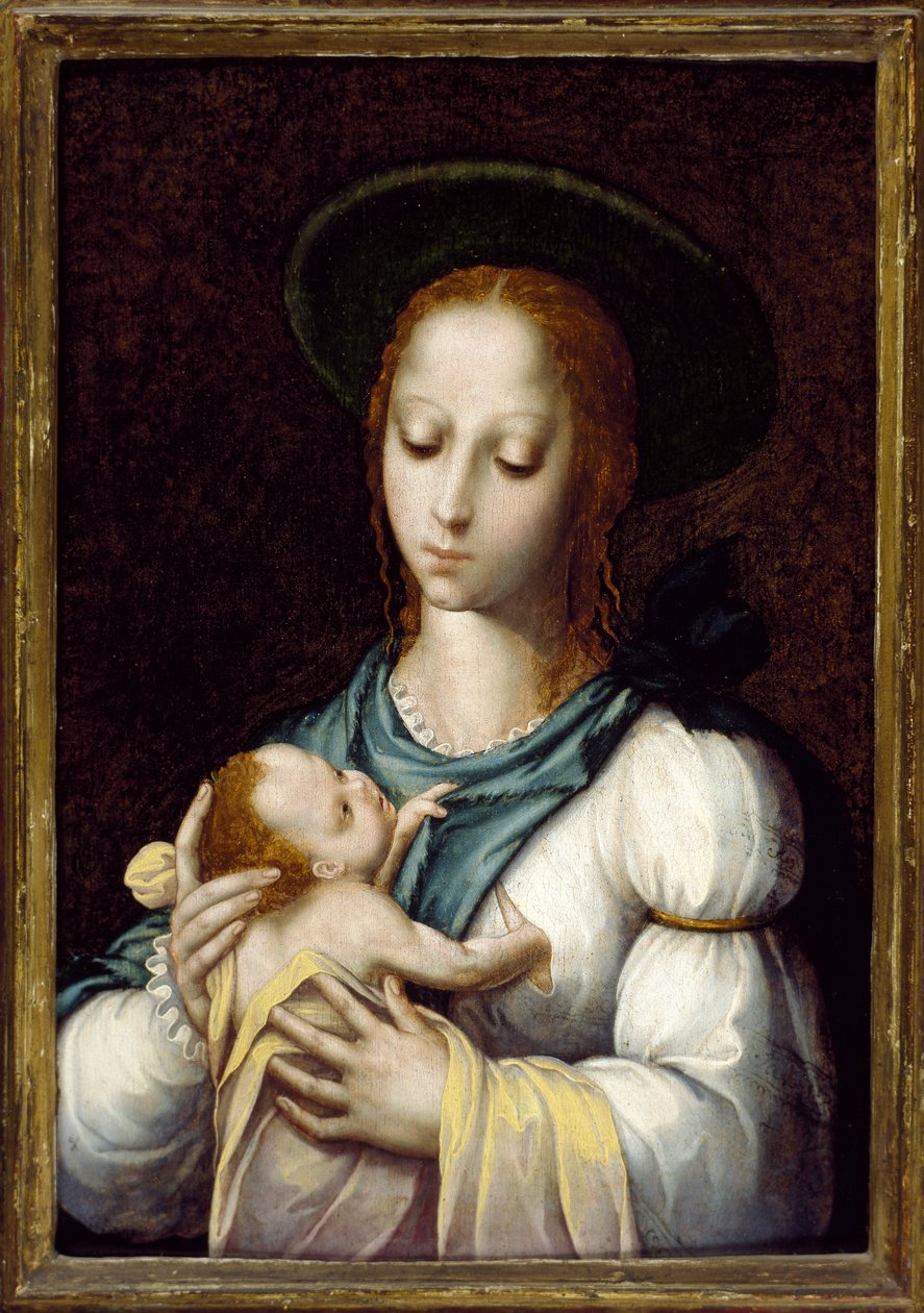 圣母子女，c。 1567（面板上的油和蛋彩画） 作者 路易斯·德·莫拉莱斯
