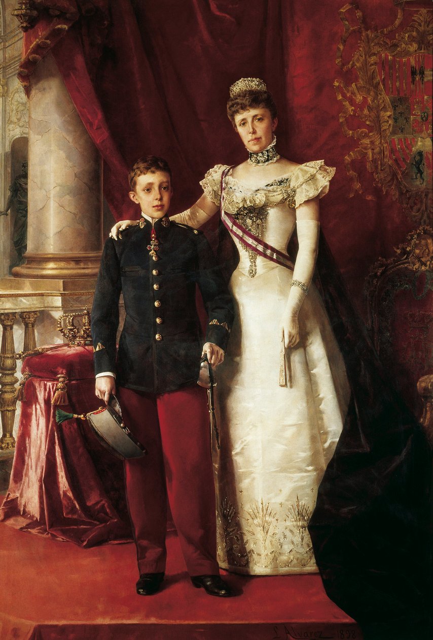 Portrait of Alfonso XIII (1886-1941) and Maria Cristina de Teschen, known as Maria Cristina of Habsburg (1858-1929), Archduchess of Austria 作者 路易斯·阿尔瓦雷斯·加泰罗尼亚