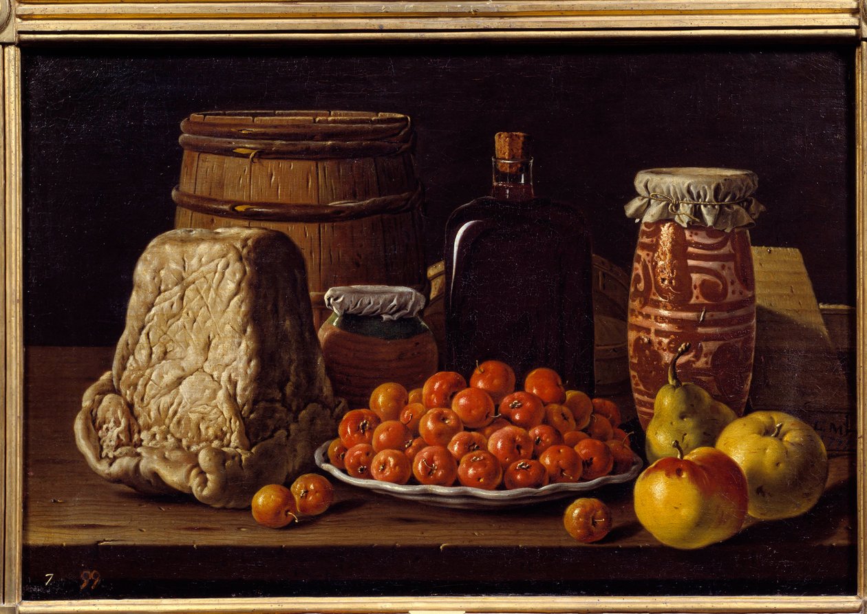 奶酪、水果和收件人。 西班牙学校 Luis Melendez (1716 - 1780) 的绘画 作者 路易斯·埃吉迪奥·梅嫩德斯（Luis Egidio Menendez）或梅伦德斯（Melendez）