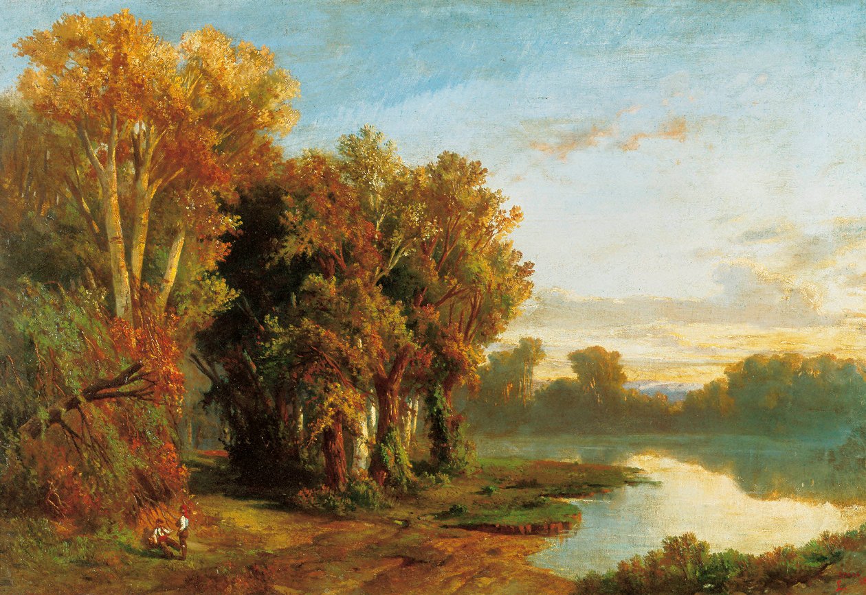 河岸上的风景。 路易斯·里格尔特（Luis Rigalt，1814-1894）的绘画。 布面油画。 加泰罗尼亚国家艺术博物馆，巴塞罗那。 作者 路易斯·里加特·法里奥尔