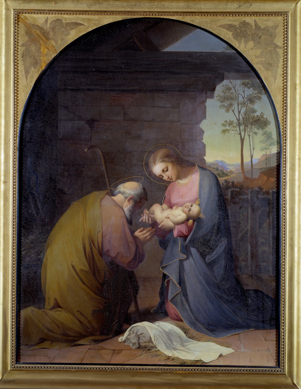 耶稣的崇拜（耶稣和玛丽崇拜耶稣） Luisa Mussini Piaggio 绘画（1830-1865）暗淡 109x81 厘米基因，现代艺术画廊，inv 0087 作者 路易莎·穆西尼·皮亚乔（Luisa Mussini Piaggio）