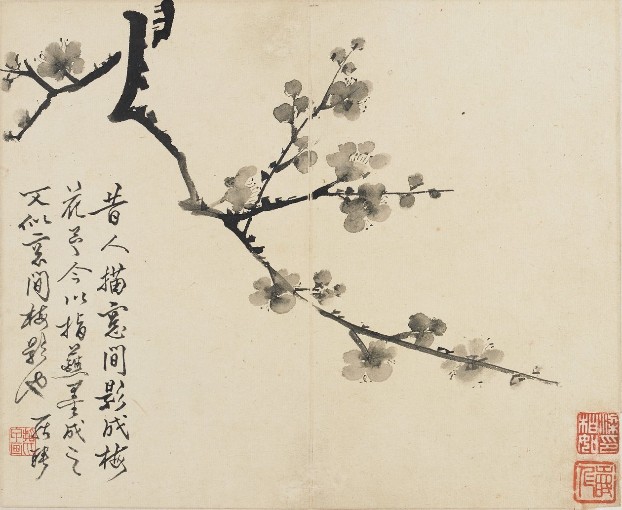风景，花鸟：清代梅花，1780年（纸上墨水） 作者 罗平