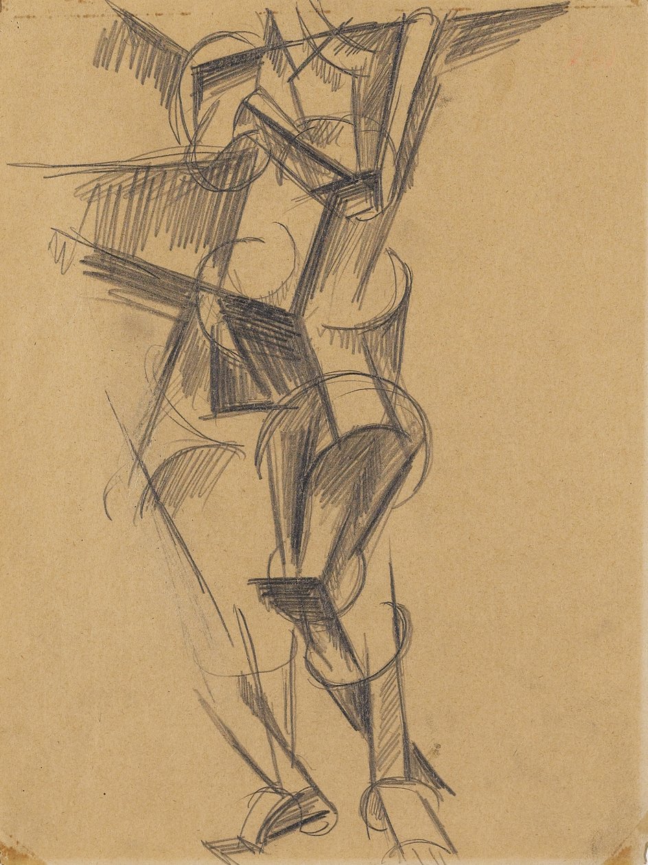 立体派人（常设图），1915年（编织纸上的石墨） 作者 柳博夫·谢尔盖维娜·波波娃