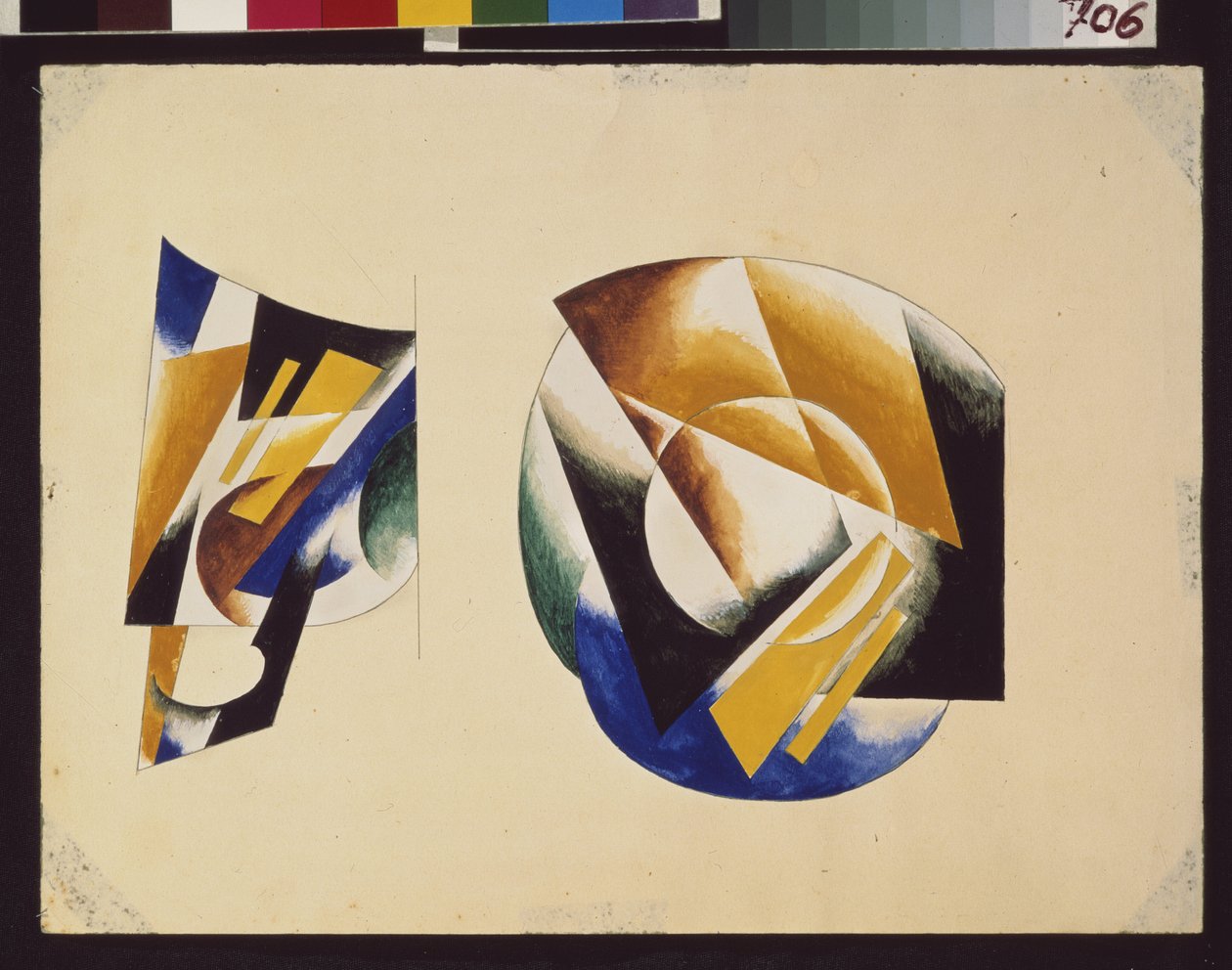 杯和碟Lyubov (Lyubov) Sergeyevna Popova（1889-1924 年）的作品，纸上铅笔和水粉画 作者 柳博夫·谢尔盖维娜·波波娃