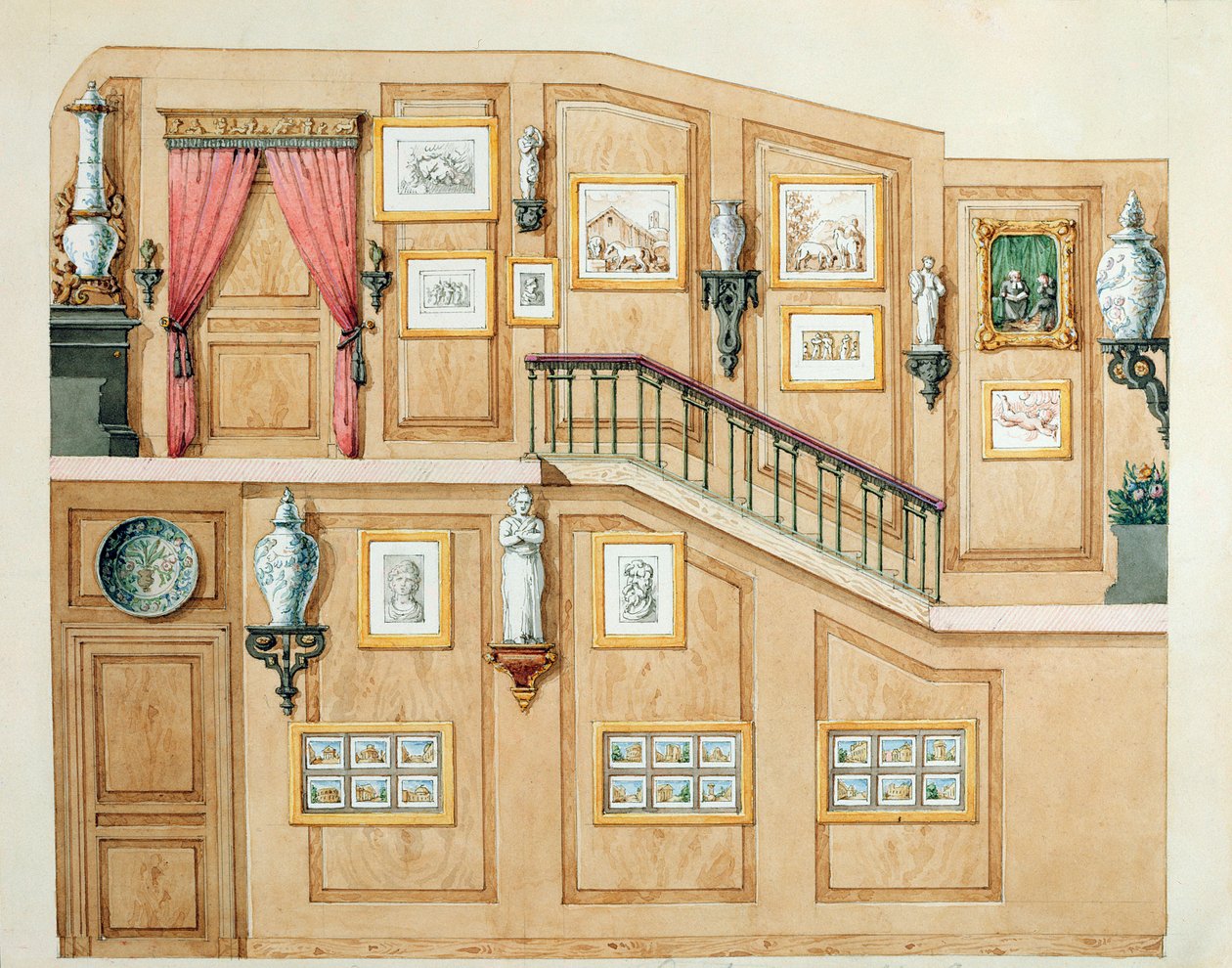 在Fortunee街的楼梯，1851年由巴尔扎克购买的房子，1851年 作者 桑蒂
