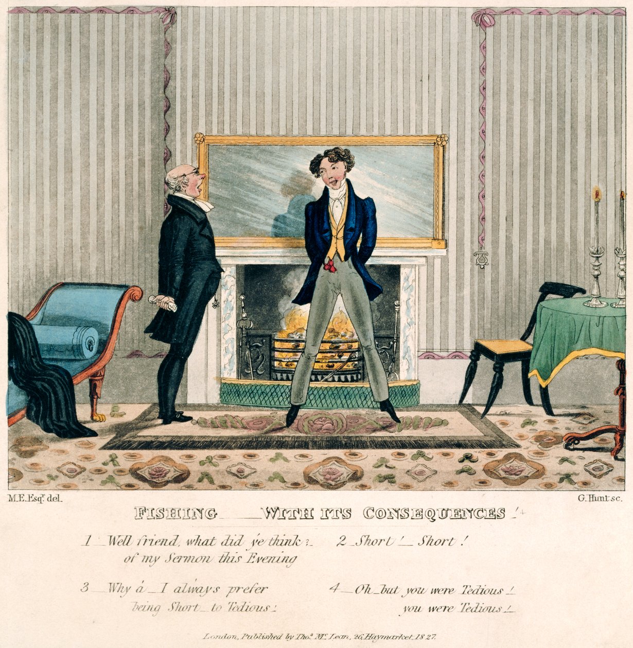 由G. Hunt雕刻的“钓鱼及其后果”，由Thomas McClean于1827年在伦敦出版（手工制作的aquatint） 作者 埃格顿