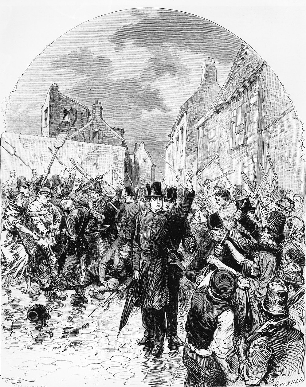 爱尔兰的骚乱 - 一名在穆林加尔被警方逮捕的天主教神父于1881年6月25日在LeMondeIllustré被人民拯救 作者 费迪南德斯