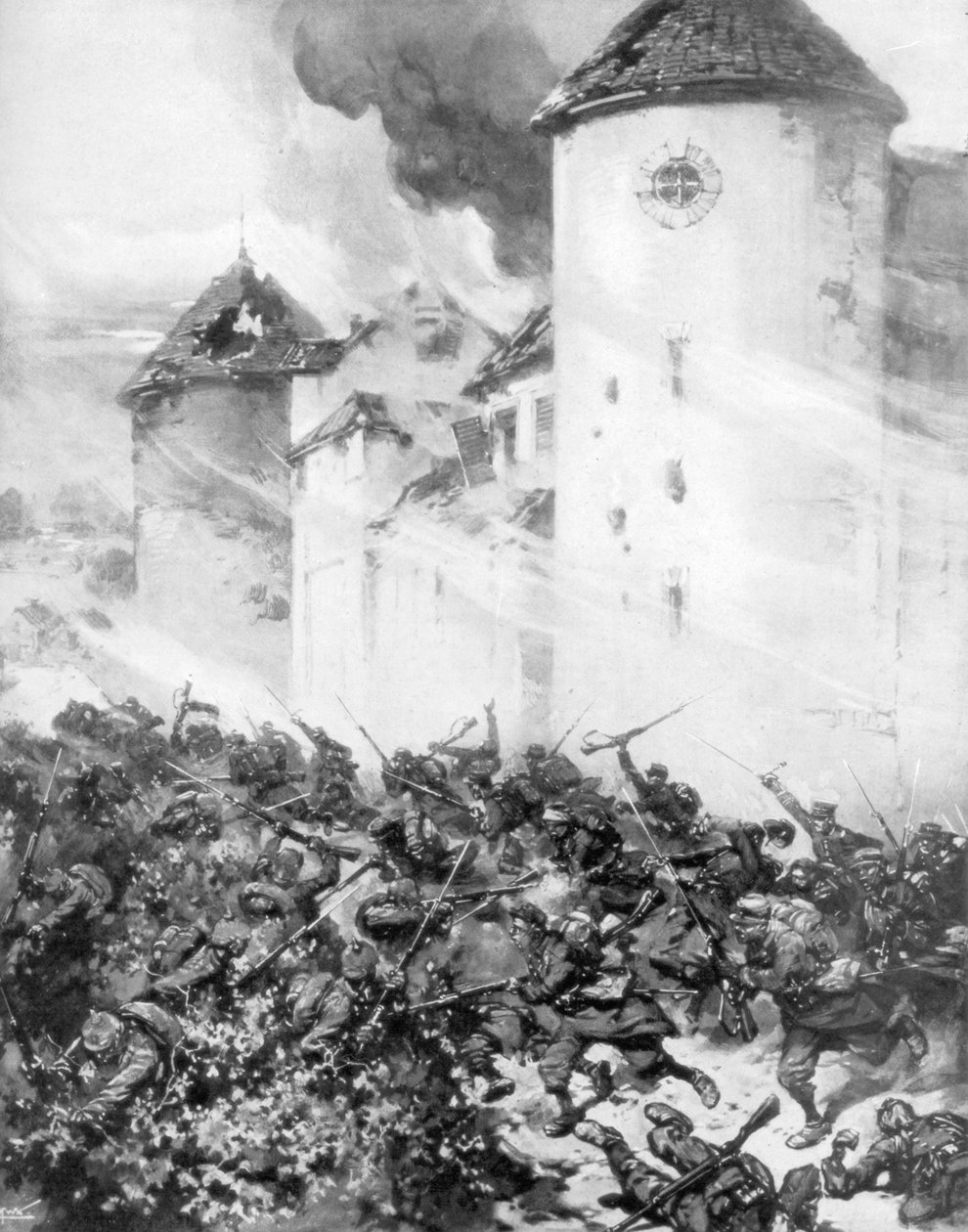 1914年，法国和德国人在法国蒙德蒙城堡的围墙下进行战斗。 作者 MHW Koekkok