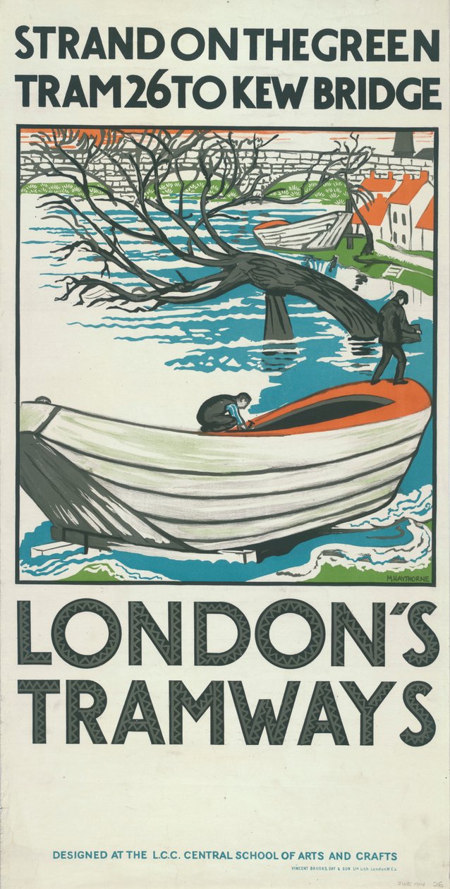 Strand on the Green, Tram 26 to Kew Bridge"，伦敦郡议会LCC电车公司的海报，1924年 作者 M海索恩