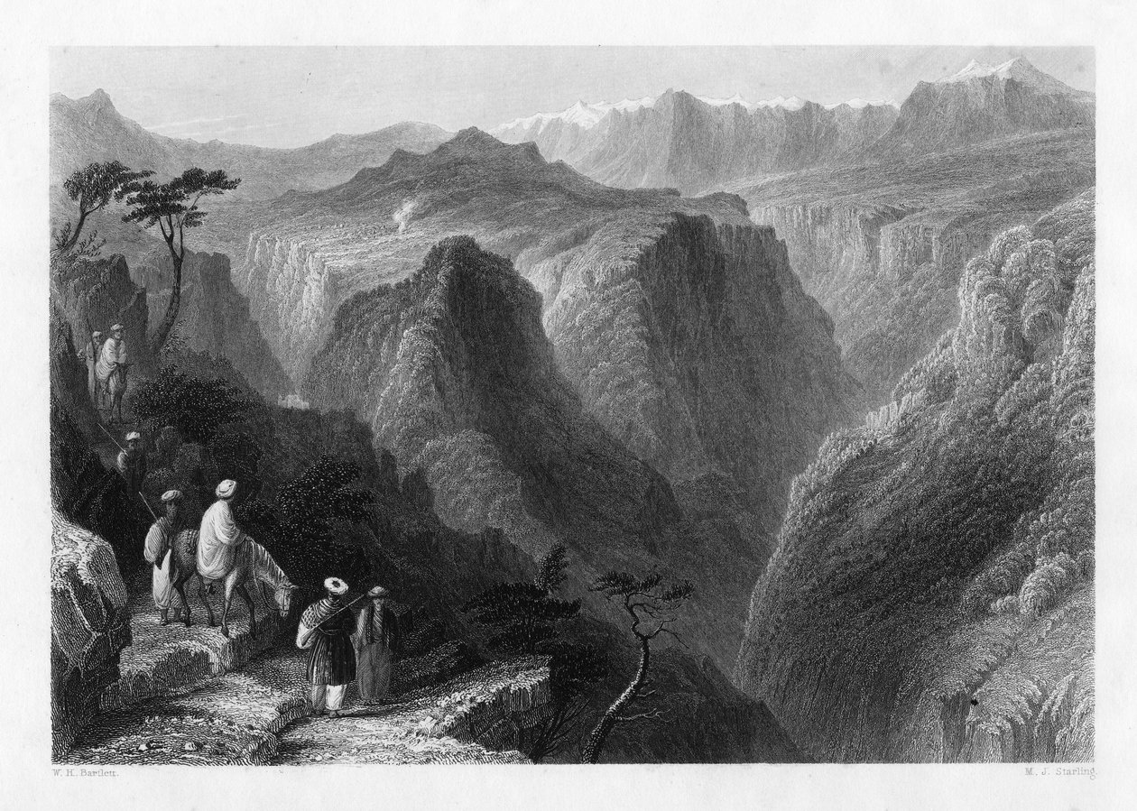 1841年在黎巴嫩Kedesha山谷或圣谷上方的黎巴嫩山。 作者 MJ史达琳