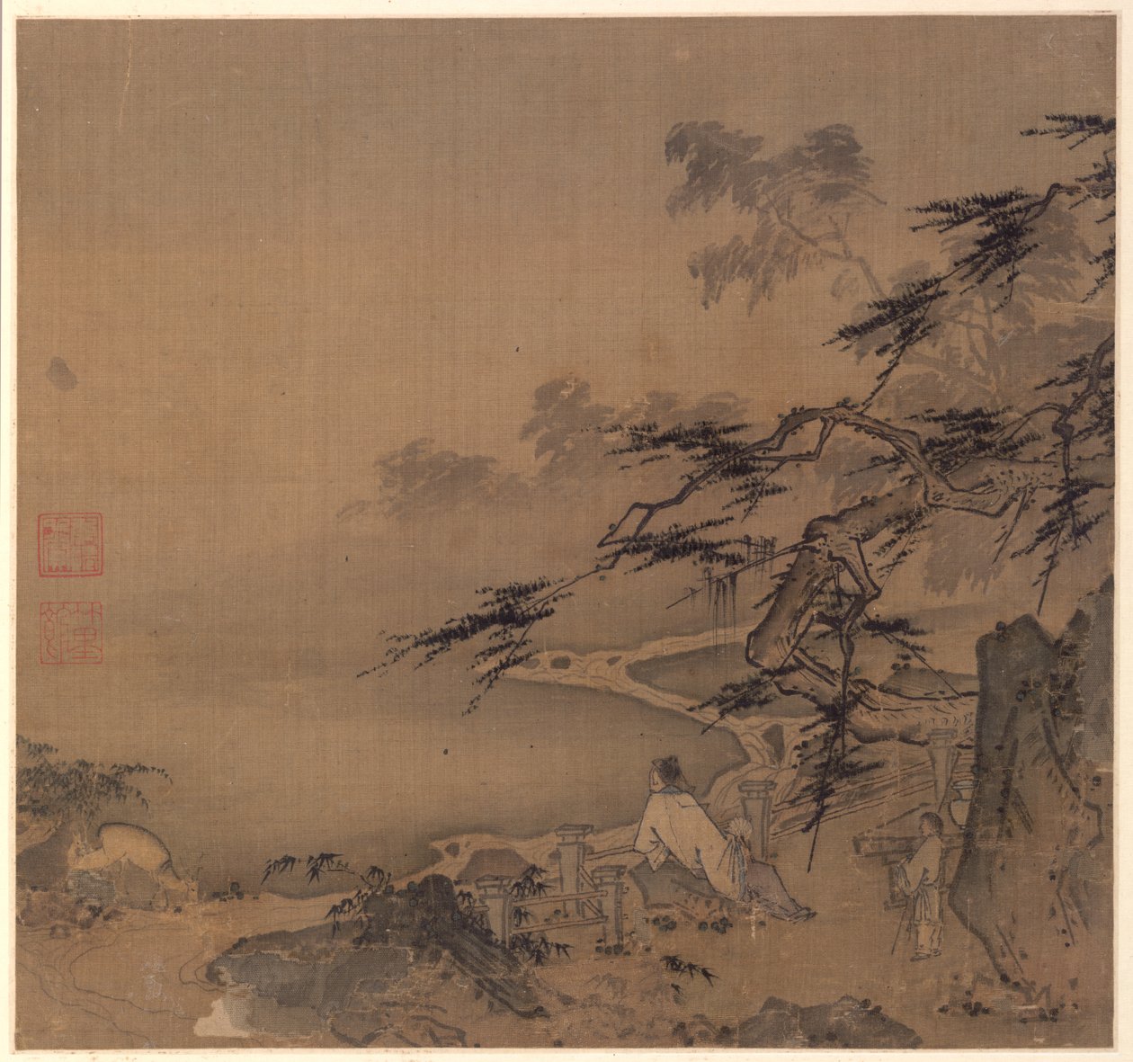 1127-1279年，在松树荫流下观看鹿。 作者 马媛