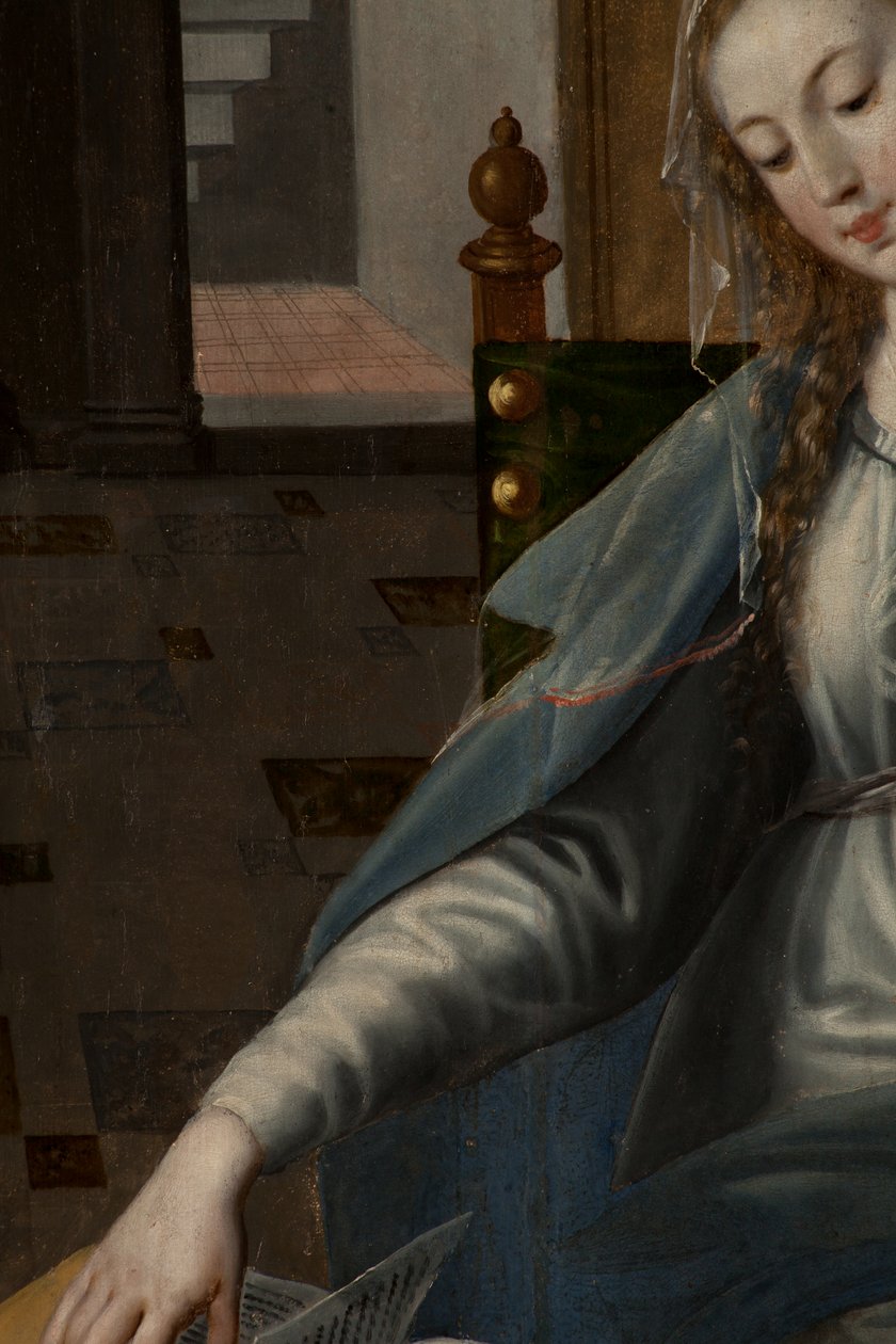 Adoration of the Magi, Triptych, Right panel back part, detail, painting on wood 作者 马尔滕·德·沃斯