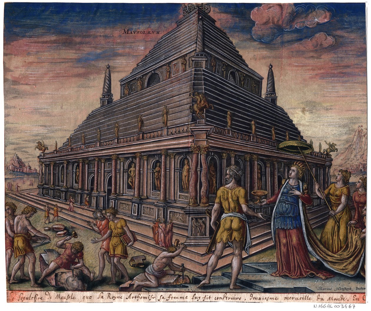 哈利卡纳苏斯陵墓（来自“世界第八大奇迹”系列） Maarten van Heemskerck - 菲利普加勒（1537-1612） - 1572 - 蚀刻，水彩 - 里昂市政图书馆 作者 马尔滕·范（Heartskerck）