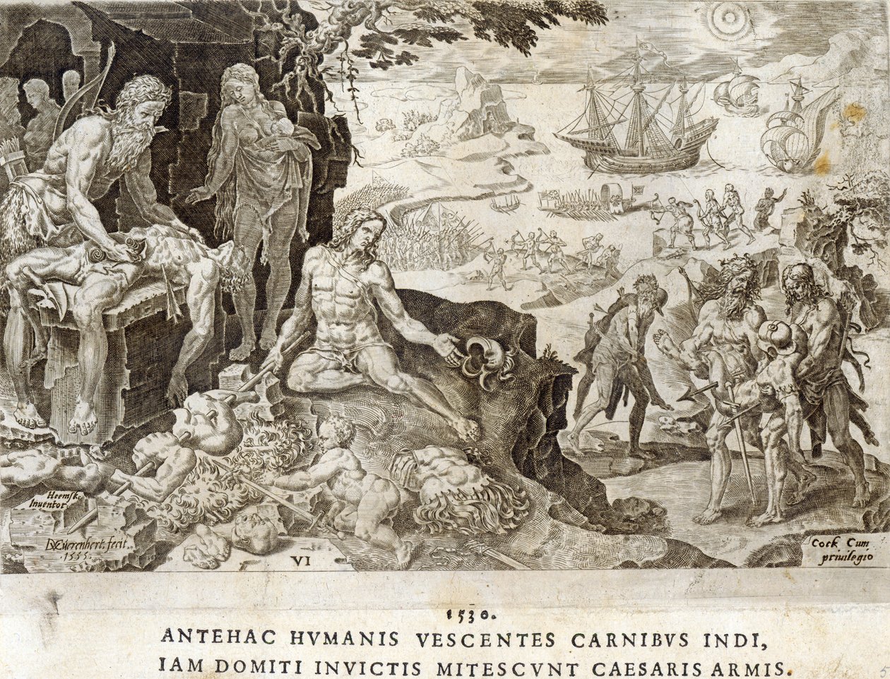 1530年新世界的战场，来自“查理五世皇帝军事成就”的第6版，由Dirk Volkertsz Coornhert（1522-90）刻，1555年 作者 马尔滕·范·海姆斯克
