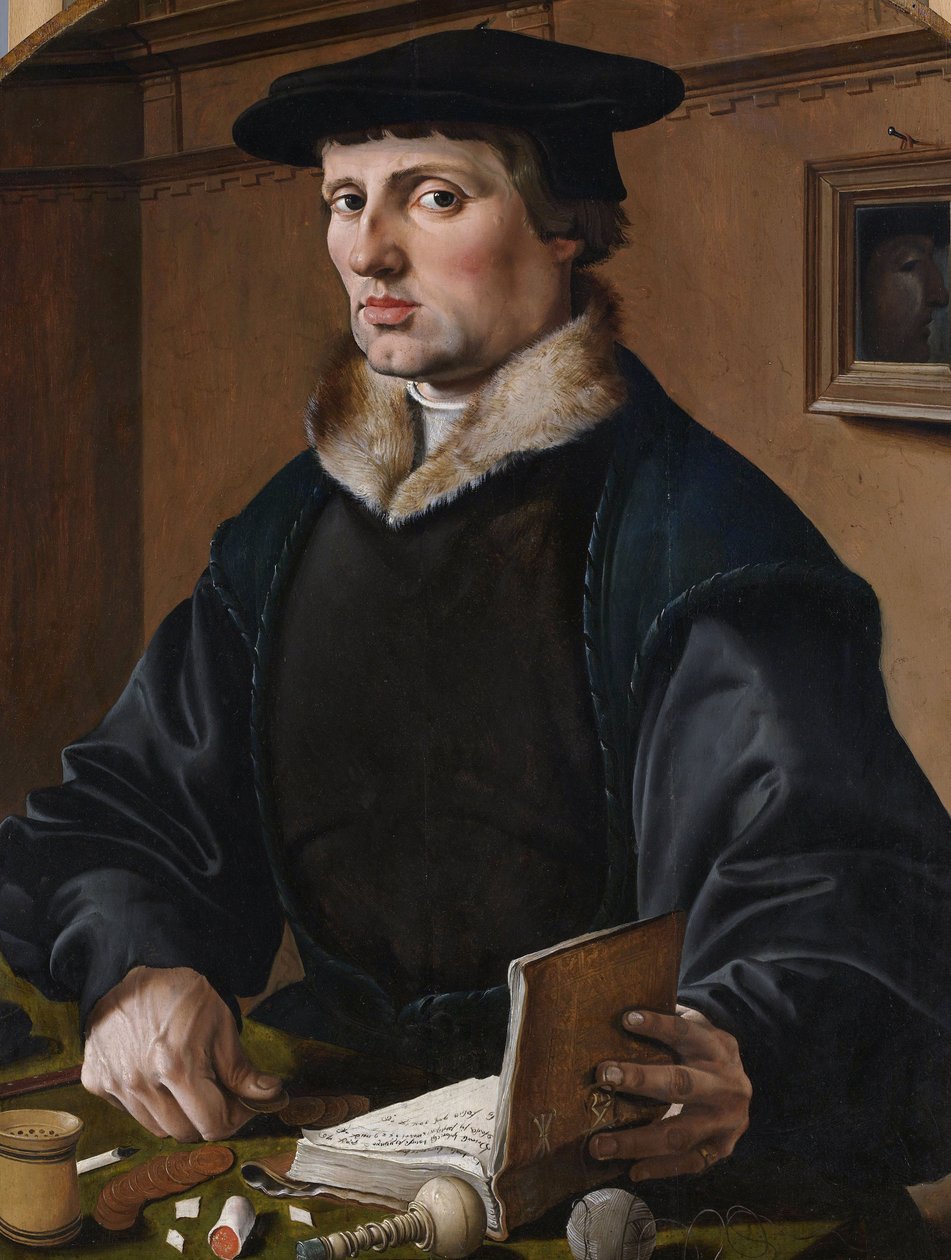 德语：Bildnis eines Kaufmanns (Pieter Bicker) （可能是）Pieter Gerritsz Bicker 的肖像，（可能是）其妻子 Anna Codde 的挂件 作者 马尔滕·范·海姆斯克