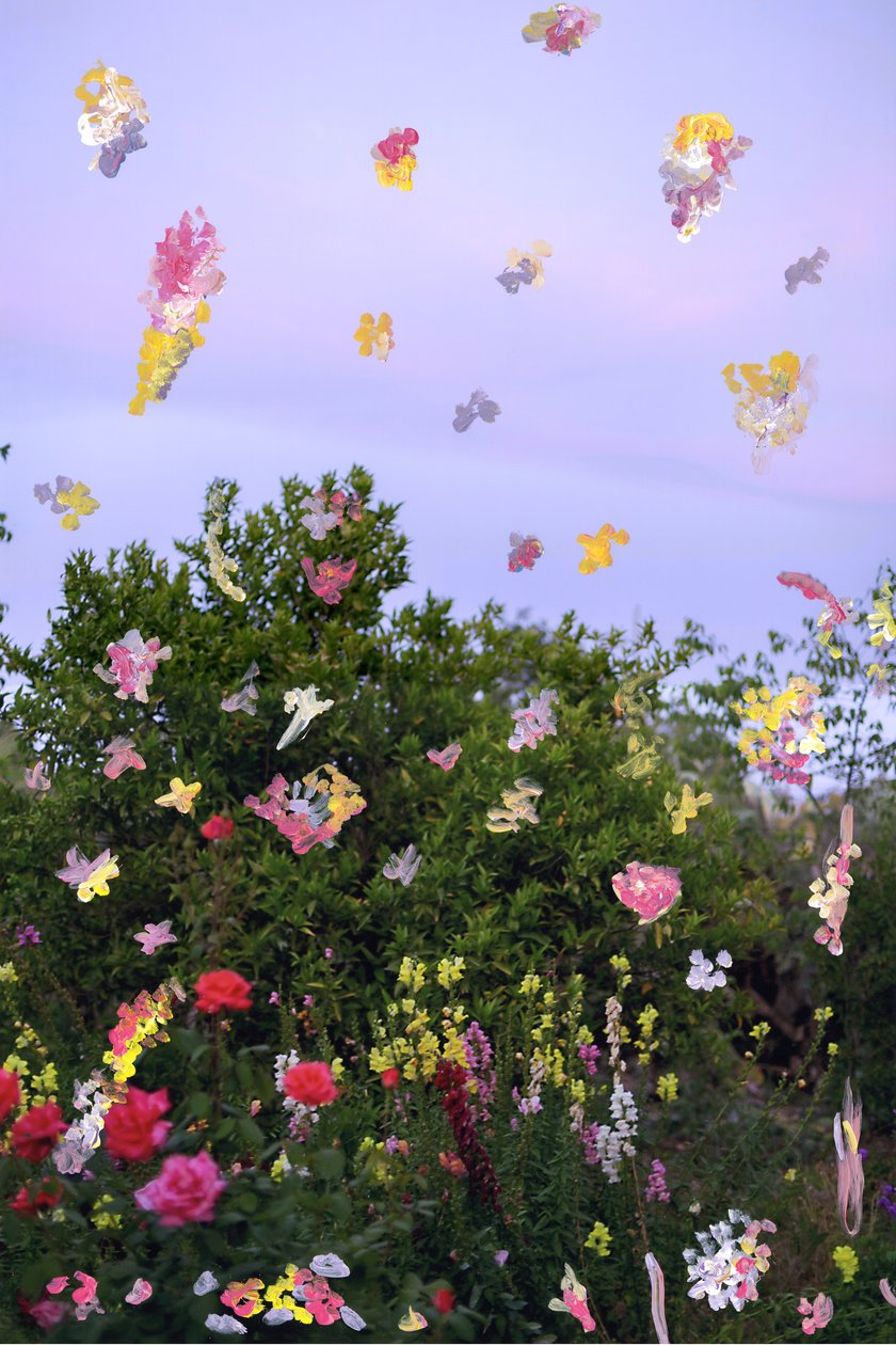 抽象的花朵，2019 年（档案颜料印刷品上的丙烯颜料） 作者 马德琳·格罗斯
