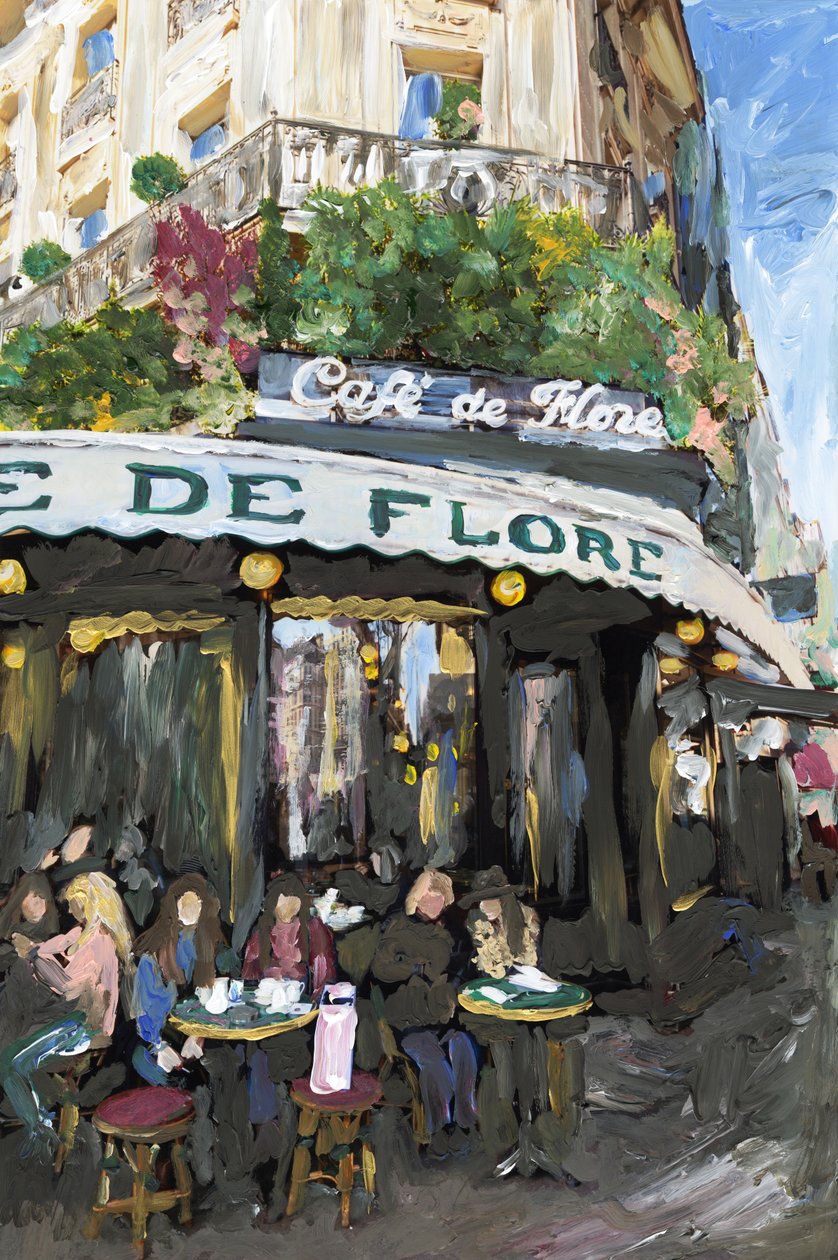 Café De Flore，2019（丙烯颜料，档案颜料印刷品） 作者 马德琳·格罗斯