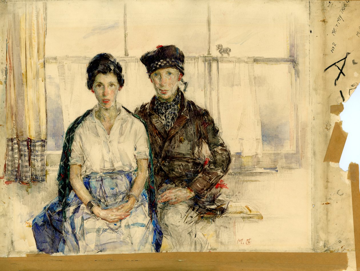 我和我的真爱》，约 1930 年（纸上铅笔和水彩画） 作者 玛德琳艾米莉格林