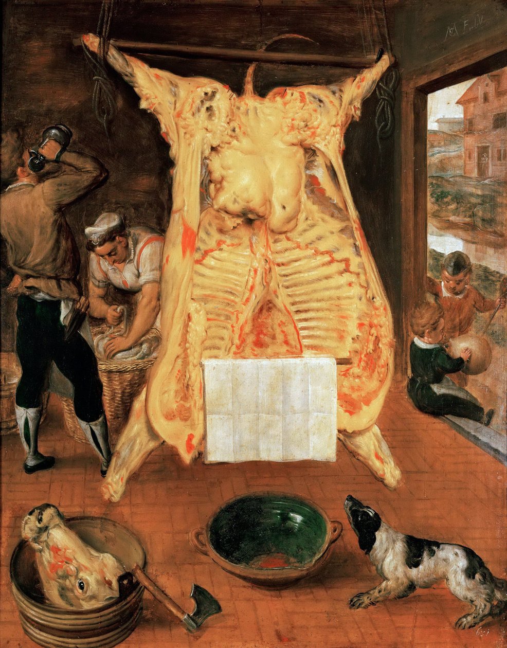Le boeuf abattu - The Slaughtered Ox - Marten van Cleve (van Cleef), the Elder (1527-1581). Oil on wood 作者 马丁范克利夫