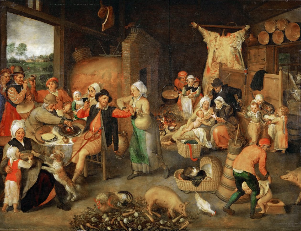 有贵族访客的农民客厅 - Marten van Cleve, the Elder (1527-1581)。 木上油彩，约 1566 年。尺寸：123x144 厘米。 维也纳艺术史博物馆 作者 马丁范克利夫