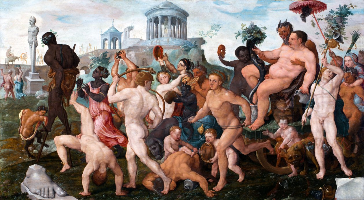 La procession triomphale de Bacchus - The Triumphal Procession of Bacchus par Heemskerck, Maarten Jacobsz, van (1498-1574). Oil on wood, size : 50x91 作者 梅尔滕·范·海姆斯克