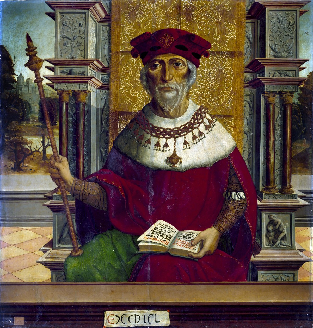 先知以西结 - 先知以西结 - Peinture de Maestro de Becerril（活跃于 16 世纪初） - c. 1525 - 木板油画 - 90.8x87.7 厘米 - 普拉多博物馆，马德里 作者 贝塞里尔艺术大师