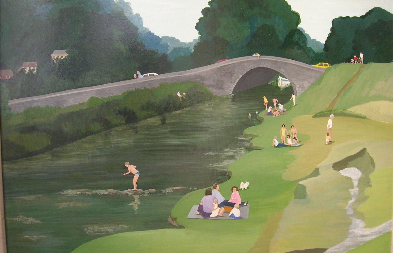 Riverside Picnic，1989年（丙烯酸船上） 作者 玛姬罗