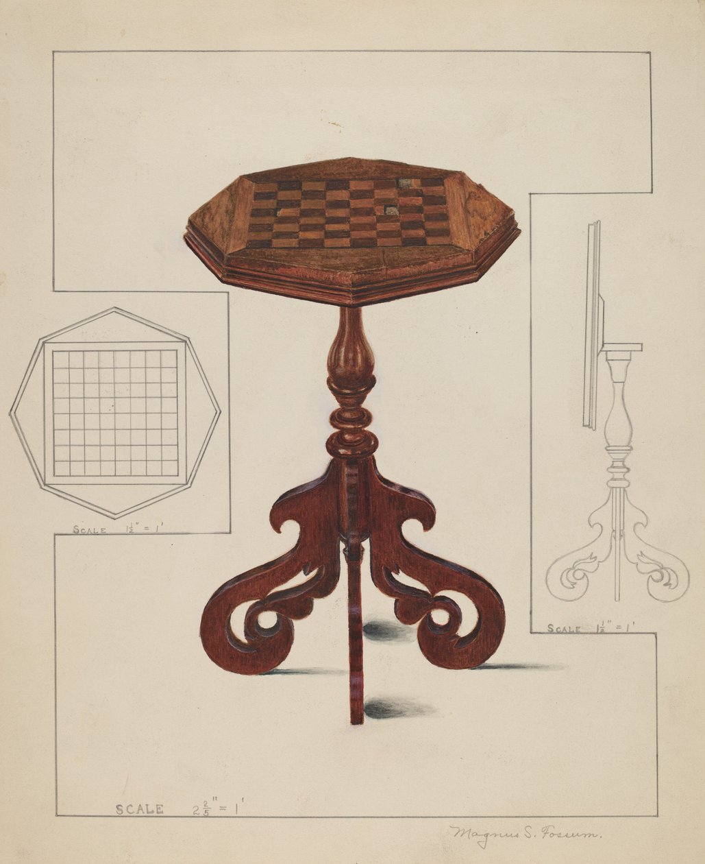 Checker-board Table-tilt Top, 约1936年。 作者 马格努斯·S·福萨姆